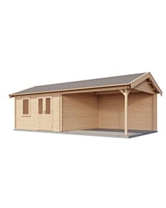 Blockhaus Hagenow mit Vordach 400x400cm + 300cm